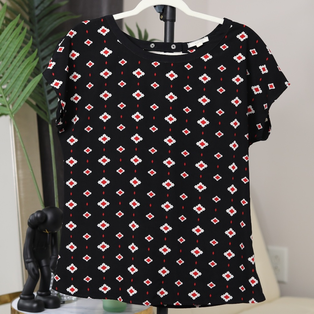 Pleione | Scoop Neck Patterned Blouse Small